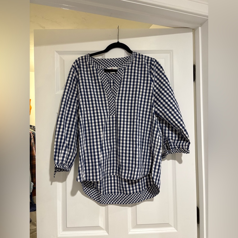 Vineyard Vines Women's Blue and White Gingham Top